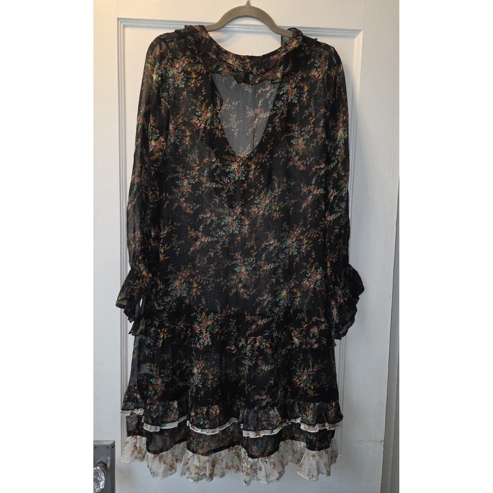 Sundance Black Floral Mist in the Meadows Dress Cause Sheer Prairie Dress. M - Picture 1 of 6